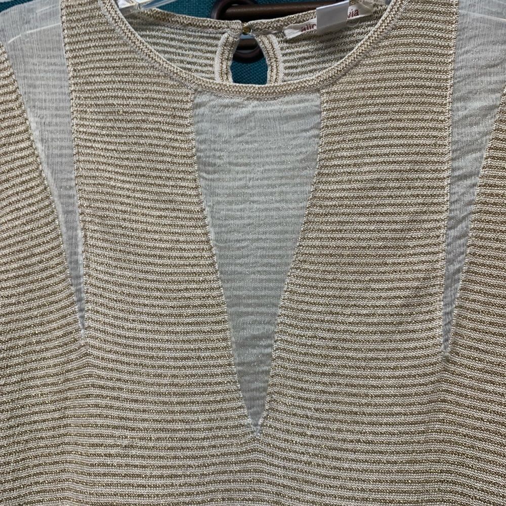 Alice + Olivia Cream with Gold/Metallic Stripes Mesh Sweater Size Large - Picture 4 of 5